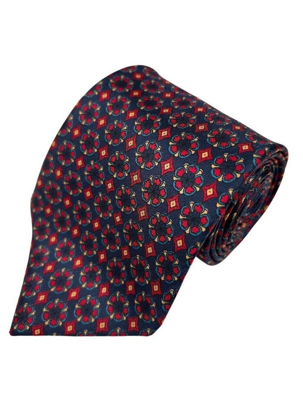 Axe Mod Paris Men's 100% Silk Navy Blue Red Gold Necktie Tie